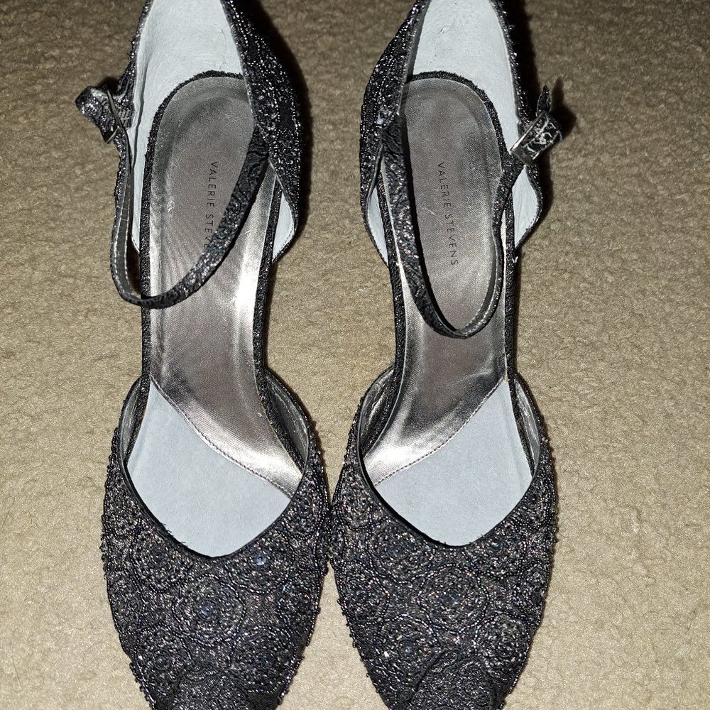 Black Metallic Pewter Heels